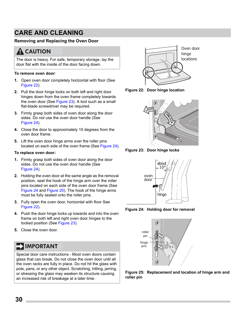 30 care and cleaning, Caution important | FRIGIDAIRE FGGS3065PF User Manual | Page 30 / 35