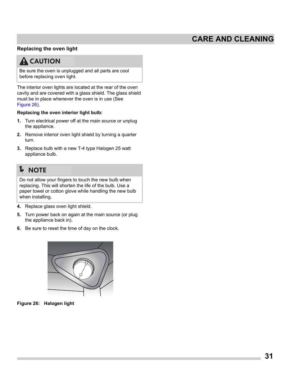 31 care and cleaning | FRIGIDAIRE FGGS3065PF User Manual | Page 31 / 35