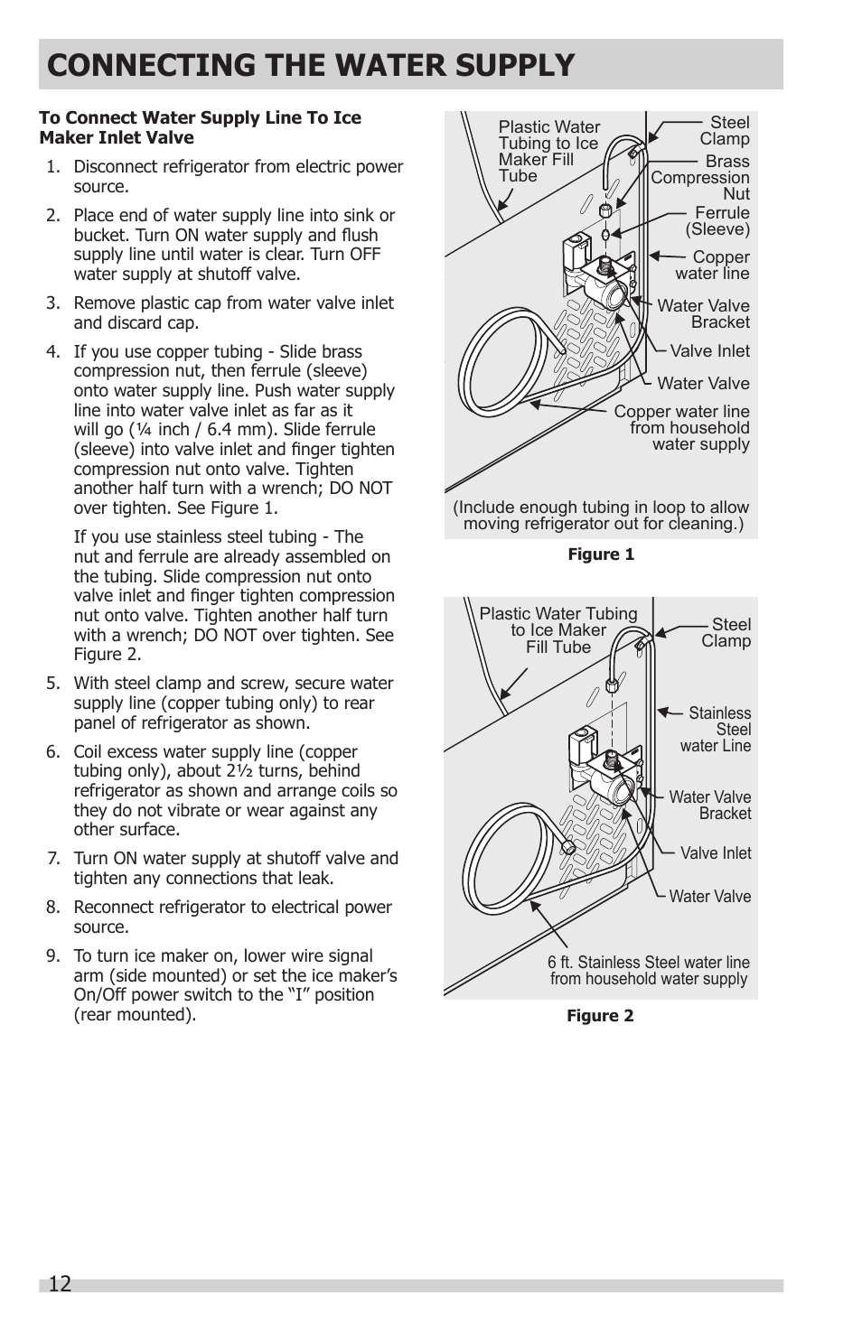 Connecting the water supply | FRIGIDAIRE FFHT1831QE User Manual | Page 12 / 23