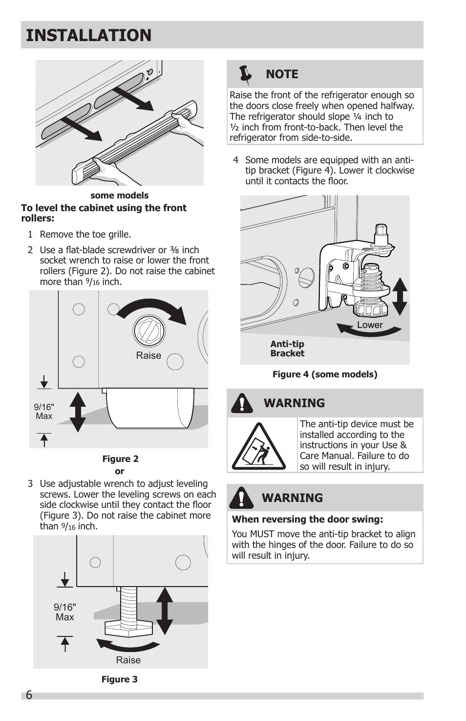 Installation, 6warning, Warning | FRIGIDAIRE FFHT1831QE User Manual | Page 6 / 23