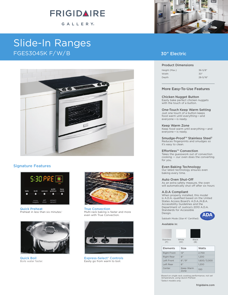 FRIGIDAIRE FGES3045KW User Manual | 7 pages