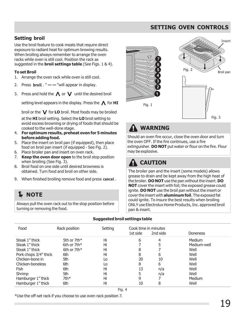 Setting oven controls, Caution, Warning | FRIGIDAIRE FGEF3030PF User Manual | Page 19 / 32