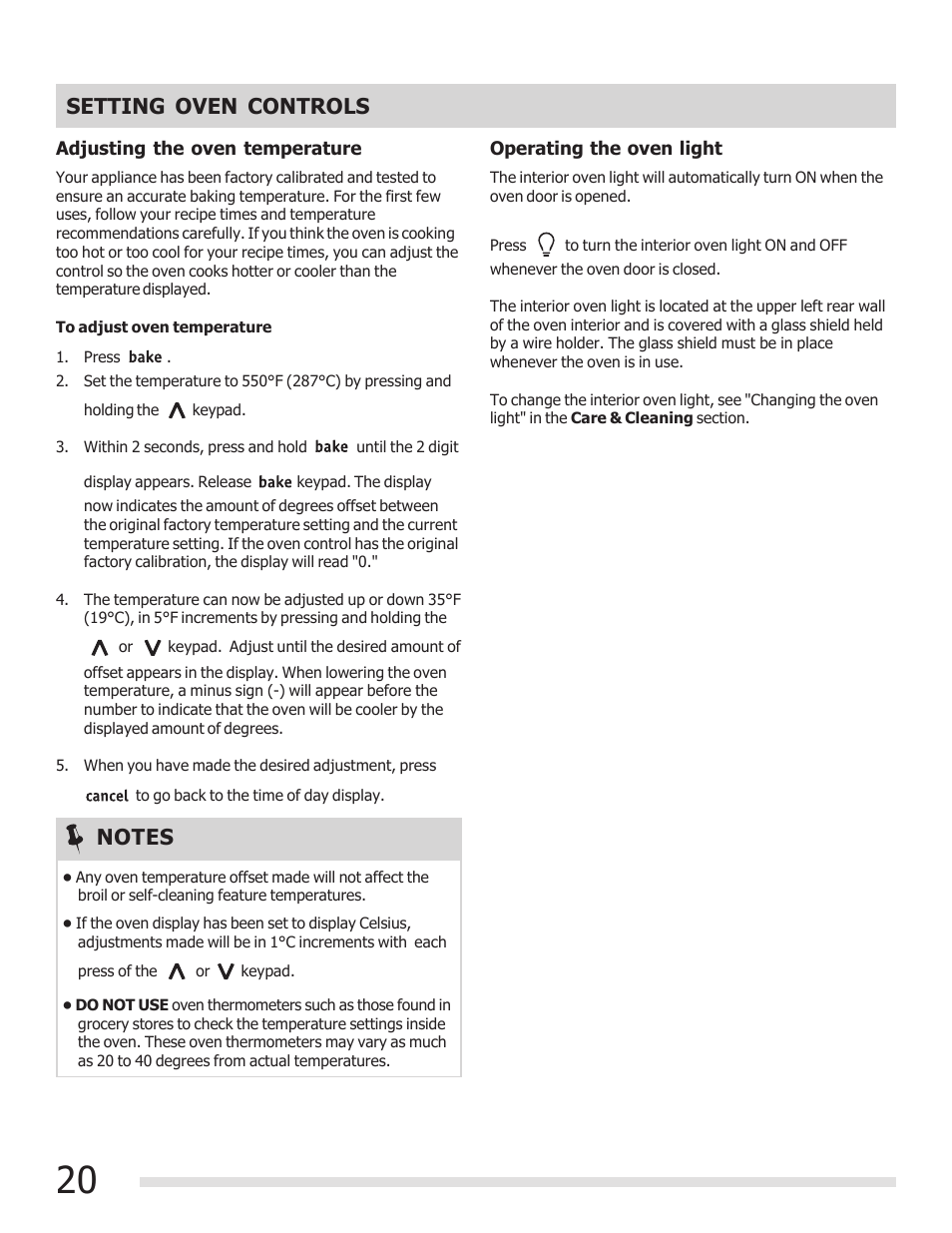 Setting oven controls | FRIGIDAIRE FGEF3030PF User Manual | Page 20 / 32