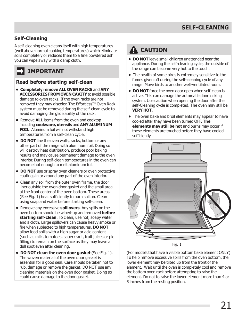 Self-cleaning, Important, Caution | FRIGIDAIRE FGEF3030PF User Manual | Page 21 / 32