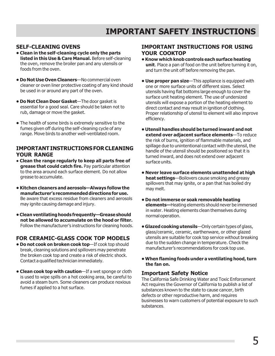 Important safety instructions | FRIGIDAIRE FGEF3030PF User Manual | Page 5 / 32