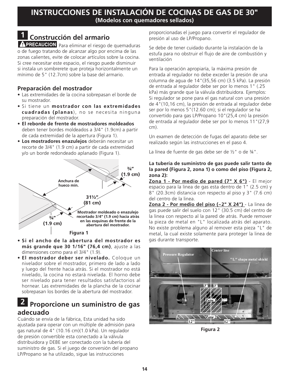 Proporcione un suministro de gas adecuado, Construcción del armario | FRIGIDAIRE FFGS3025LS User Manual | Page 14 / 32
