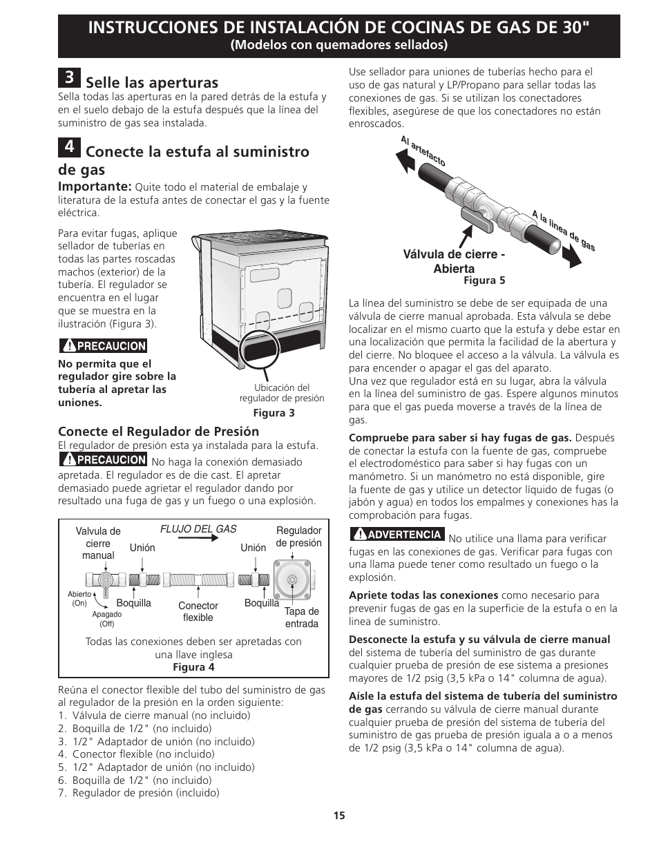 Selle las aperturas, Conecte la estufa al suministro de gas | FRIGIDAIRE FFGS3025LS User Manual | Page 15 / 32