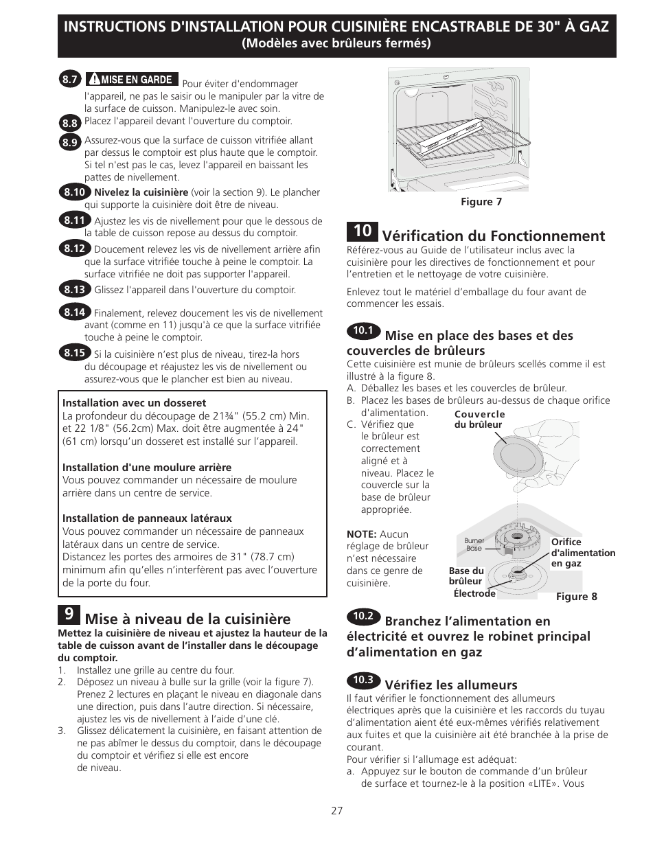 Mise à niveau de la cuisinière, Vérification du fonctionnement | FRIGIDAIRE FFGS3025LS User Manual | Page 27 / 32