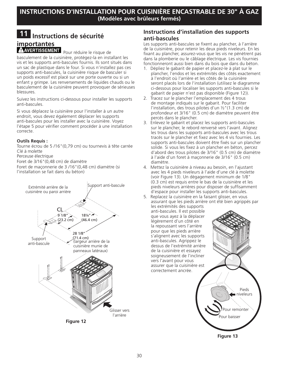 Instructions de sécurité importantes, Modèles avec brûleurs fermés) cl | FRIGIDAIRE FFGS3025LS User Manual | Page 30 / 32