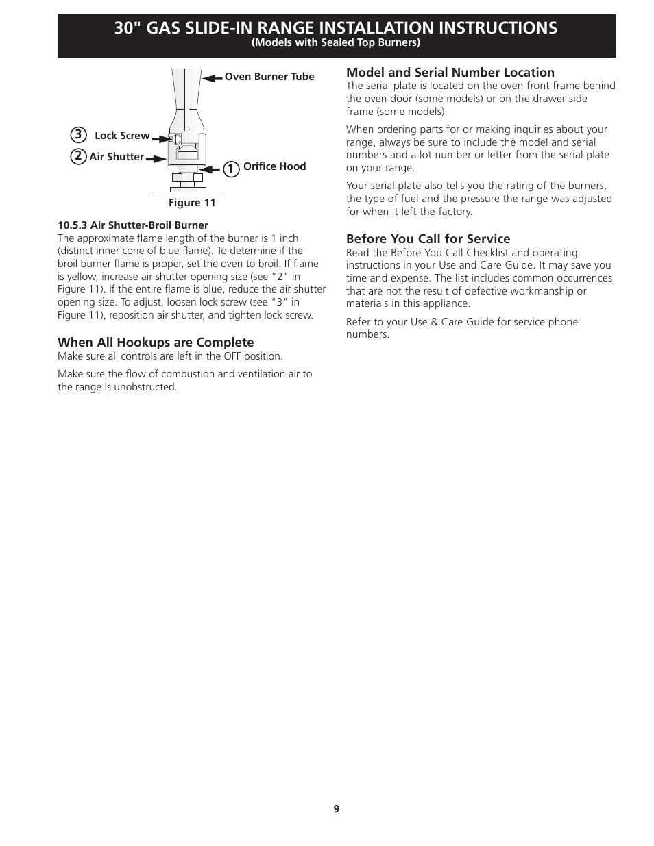 30" gas slide-in range installation instructions | FRIGIDAIRE FFGS3025LS User Manual | Page 9 / 32