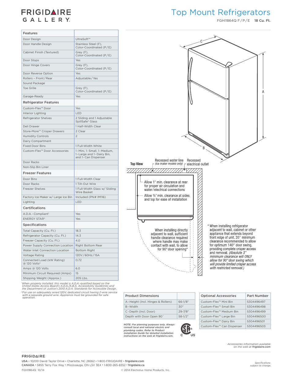 Top mount refrigerators frigidaire gallery, Top mount refrigerators | FRIGIDAIRE FGHI1864QE User Manual | Page 2 / 4