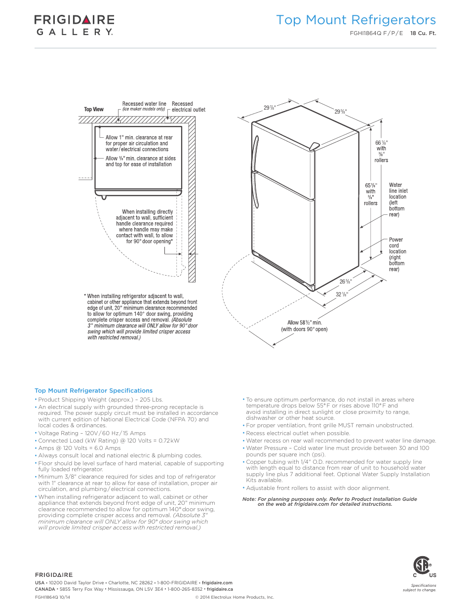 Top mount refrigerator - 18 cu. ft. gallery, Top mount refrigerators | FRIGIDAIRE FGHI1864QE User Manual | Page 3 / 4