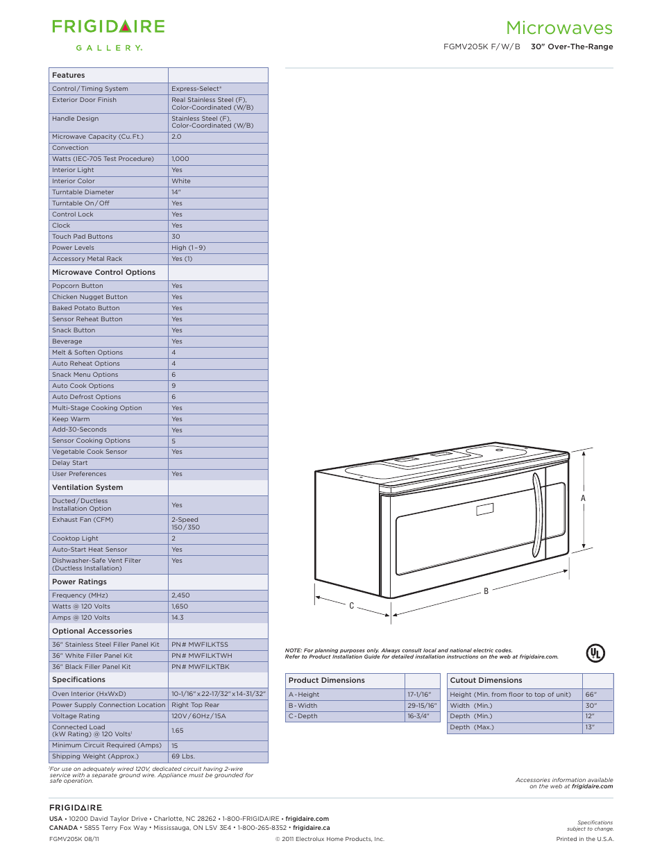 Microwaves | FRIGIDAIRE FGMV205KF User Manual | Page 2 / 5