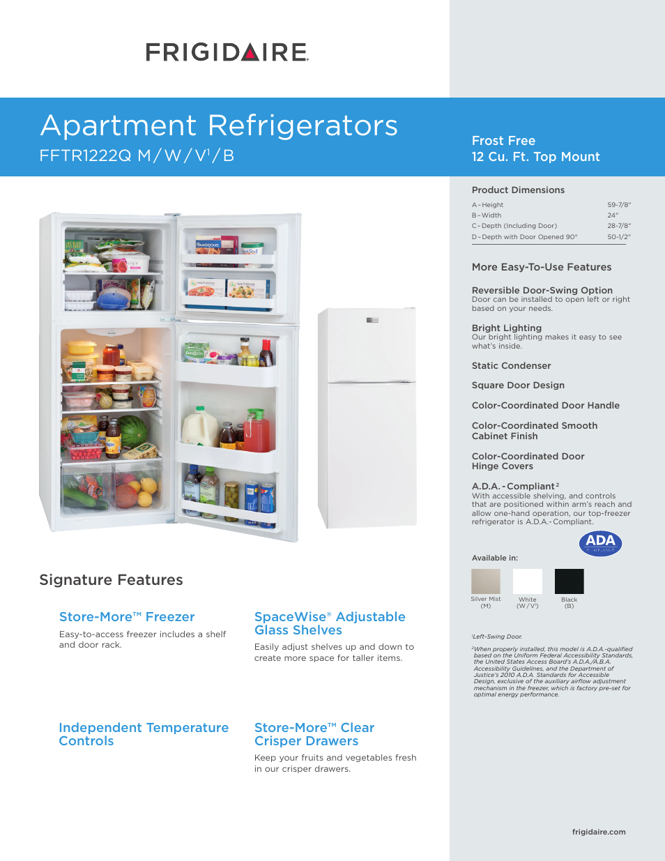 FRIGIDAIRE FFTR1222QW User Manual | 3 pages
