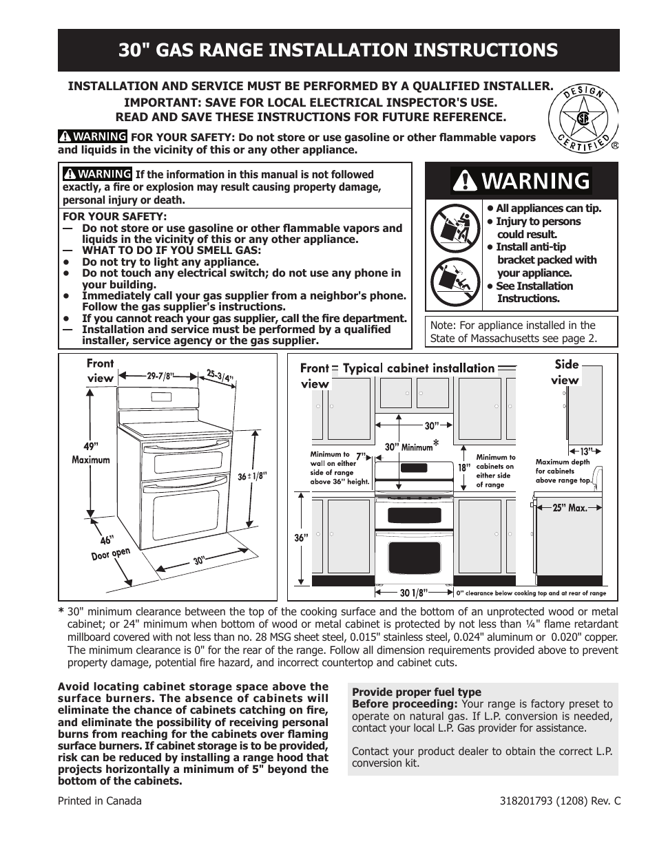 FRIGIDAIRE FGGF301DNW User Manual | 12 pages