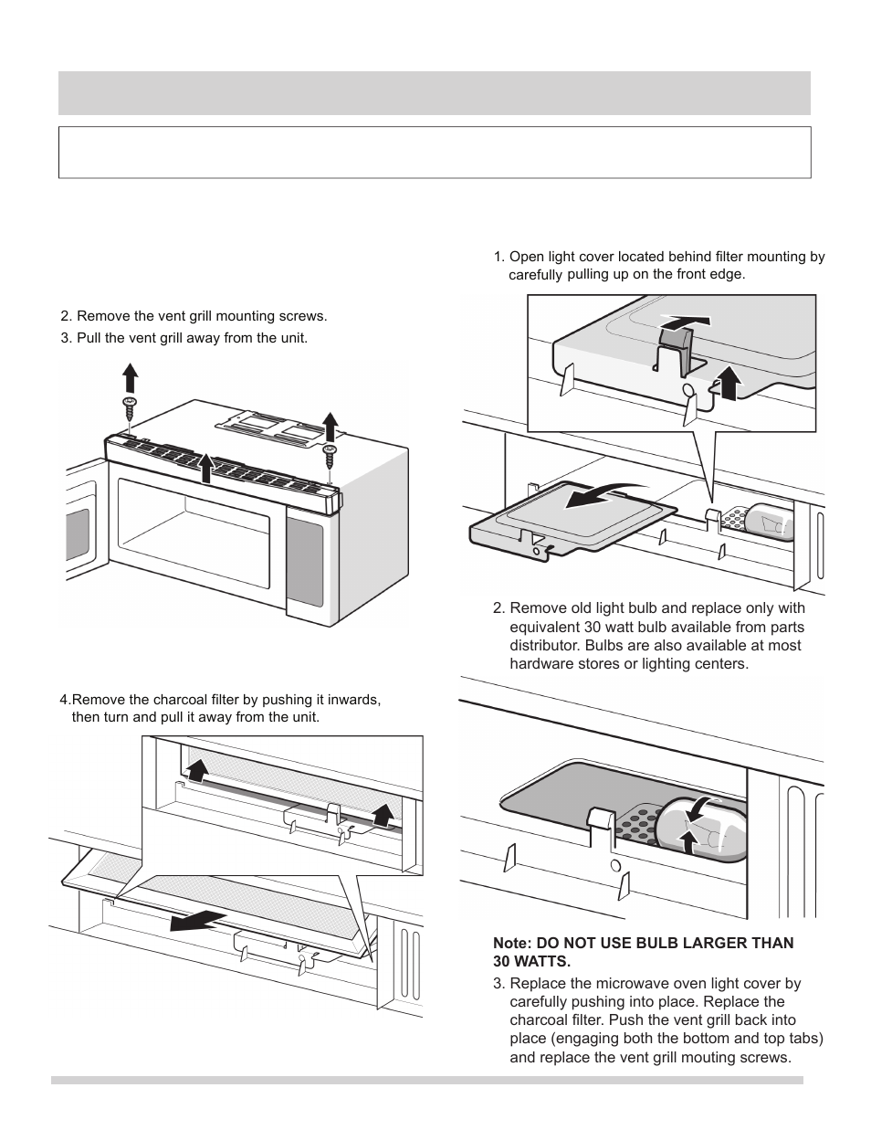 Cleaning and care, Charcoal filter replacement, Oven light replacement | FRIGIDAIRE FFMV162LB User Manual | Page 22 / 25