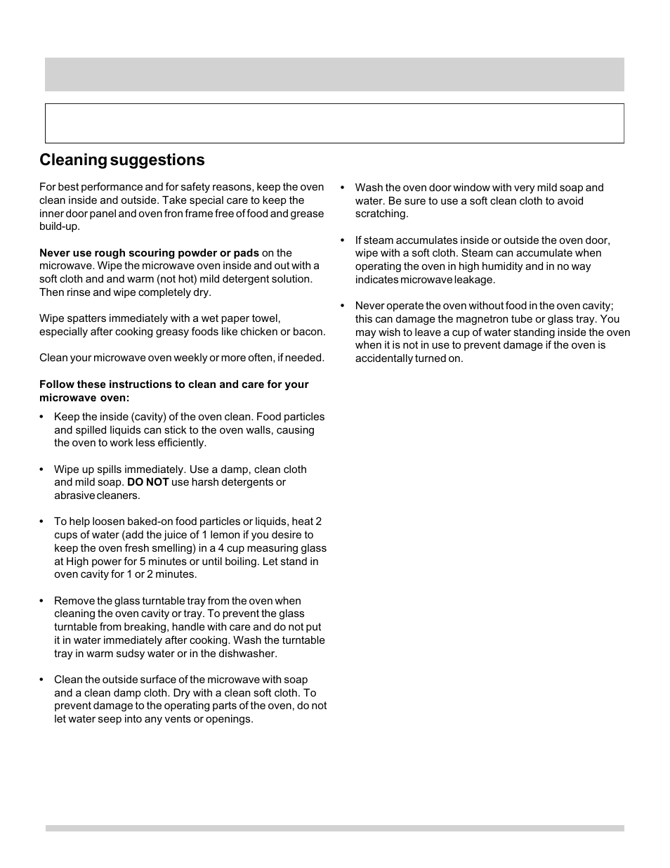 Cleaning and care, Cleaning suggestions | FRIGIDAIRE FFMV162LB User Manual | Page 23 / 25
