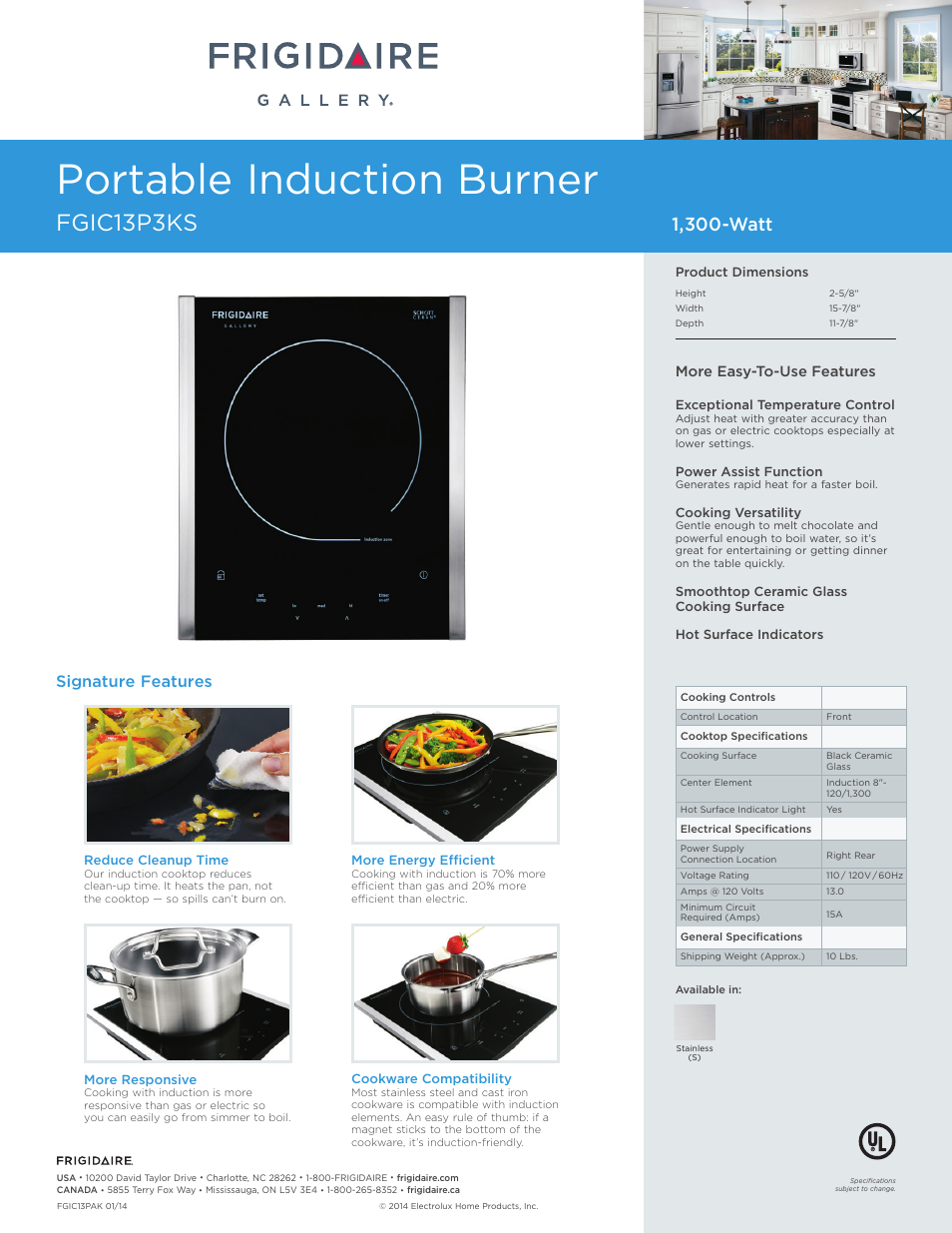 FRIGIDAIRE FGIC13P3KS User Manual | 1 page