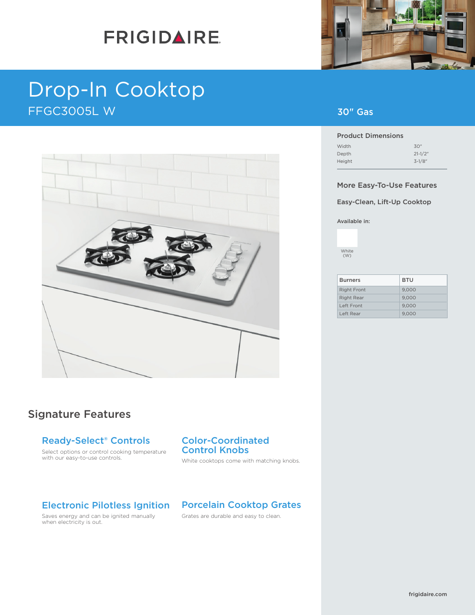 FRIGIDAIRE FFGC3005LW User Manual | 5 pages