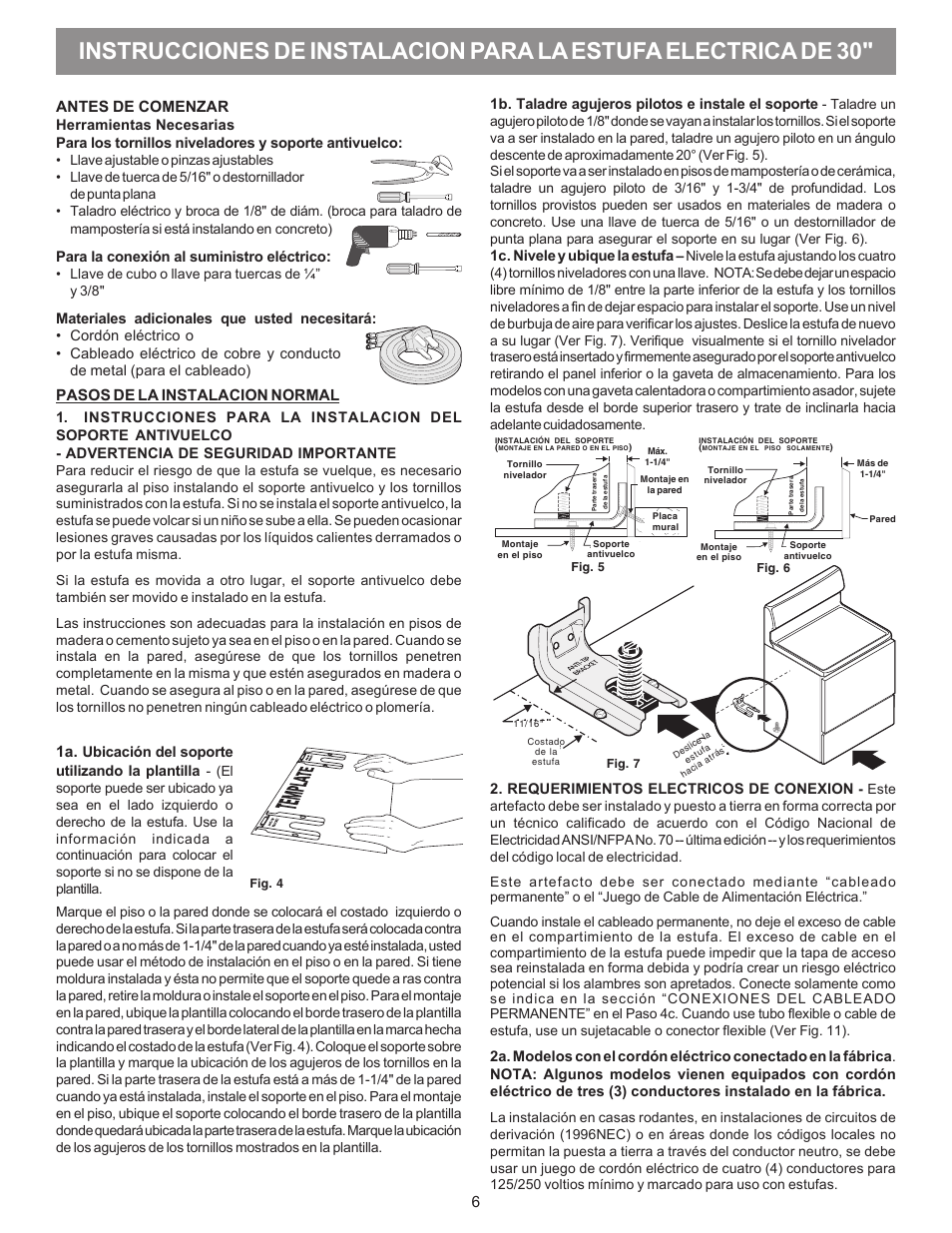 Antes de comenzar, Pasos de la instalacion normal | FRIGIDAIRE FGIF3061NF User Manual | Page 6 / 8