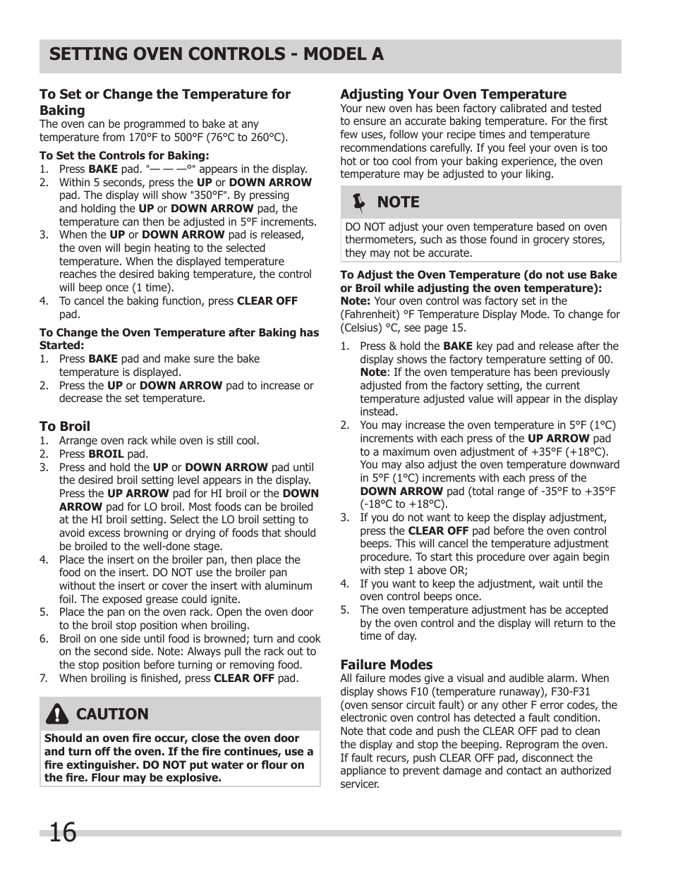 Setting oven controls - model a, Caution | FRIGIDAIRE FFED3025LS User Manual | Page 16 / 32