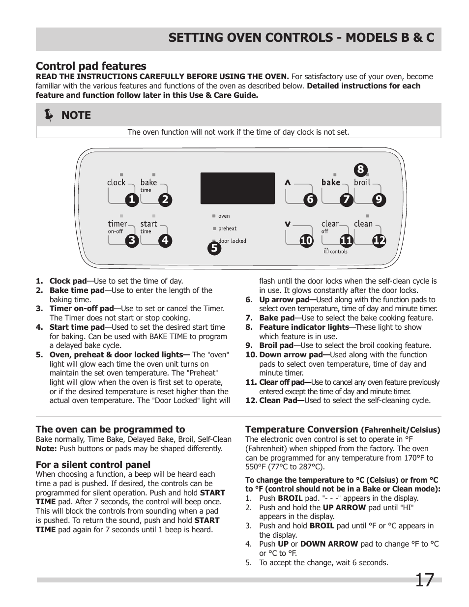 Setting oven controls - models b & c | FRIGIDAIRE FFED3025LS User Manual | Page 17 / 32