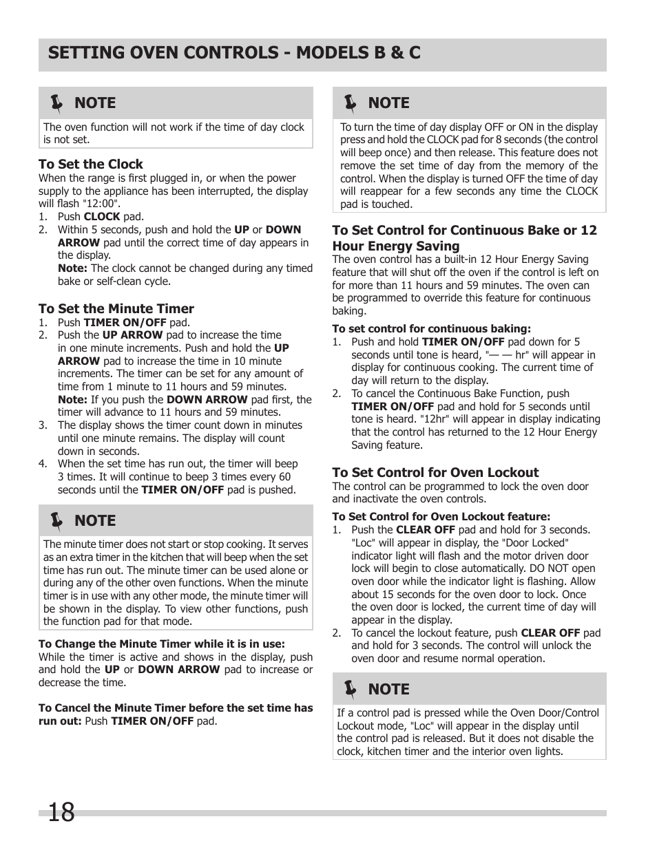 Setting oven controls - models b & c | FRIGIDAIRE FFED3025LS User Manual | Page 18 / 32