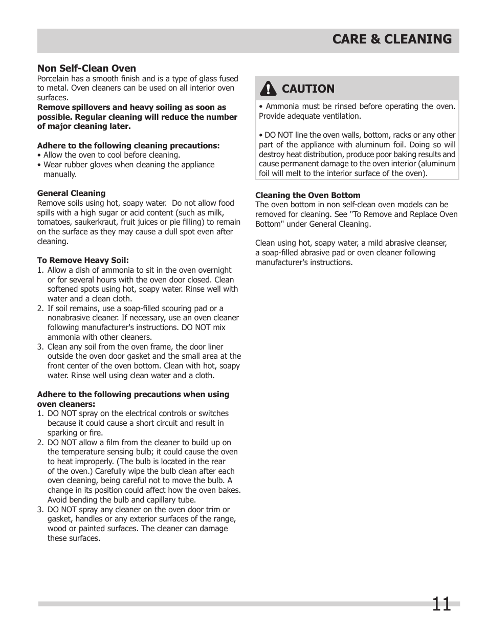 Care & cleaning, Caution | FRIGIDAIRE FGB24T3ES User Manual | Page 11 / 16