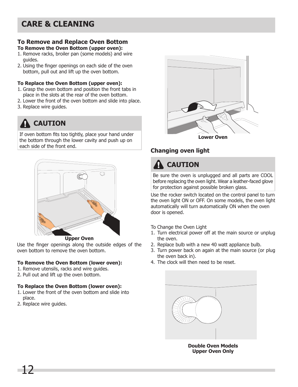 Care & cleaning, Caution | FRIGIDAIRE FGB24T3ES User Manual | Page 12 / 16