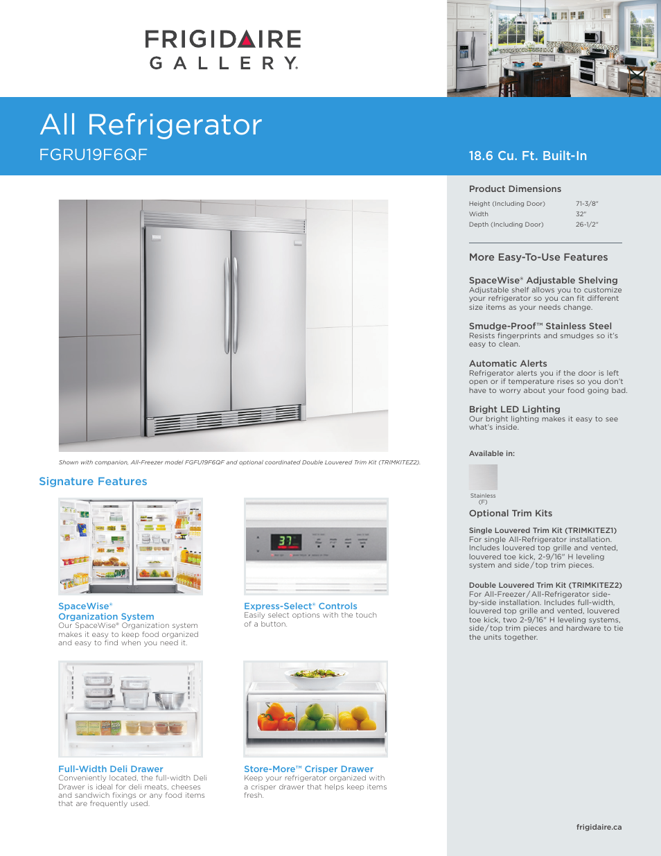 FRIGIDAIRE FGRU19F6QF User Manual | 2 pages