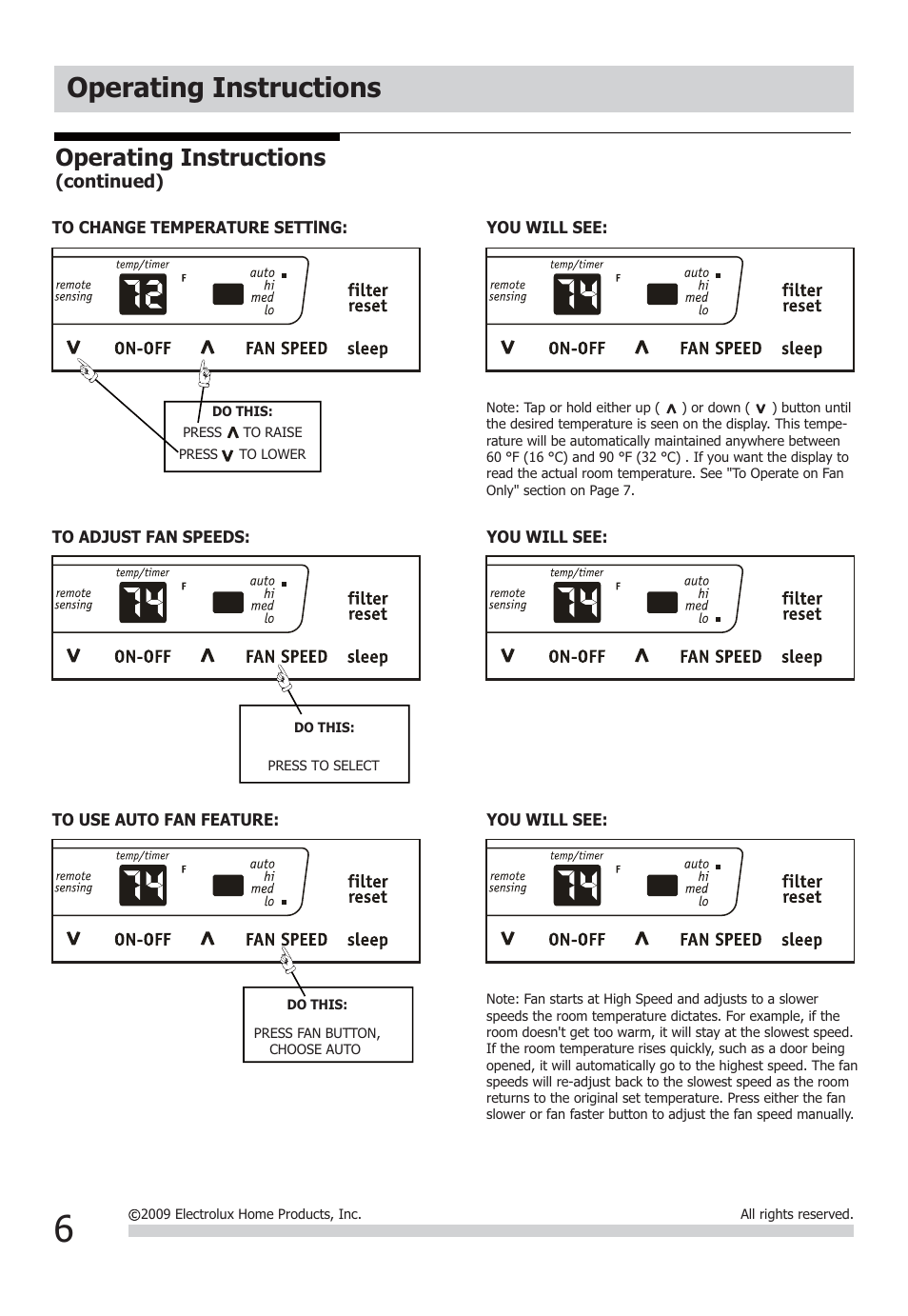 Operating instructions | FRIGIDAIRE FFRE1233Q1 User Manual | Page 6 / 13