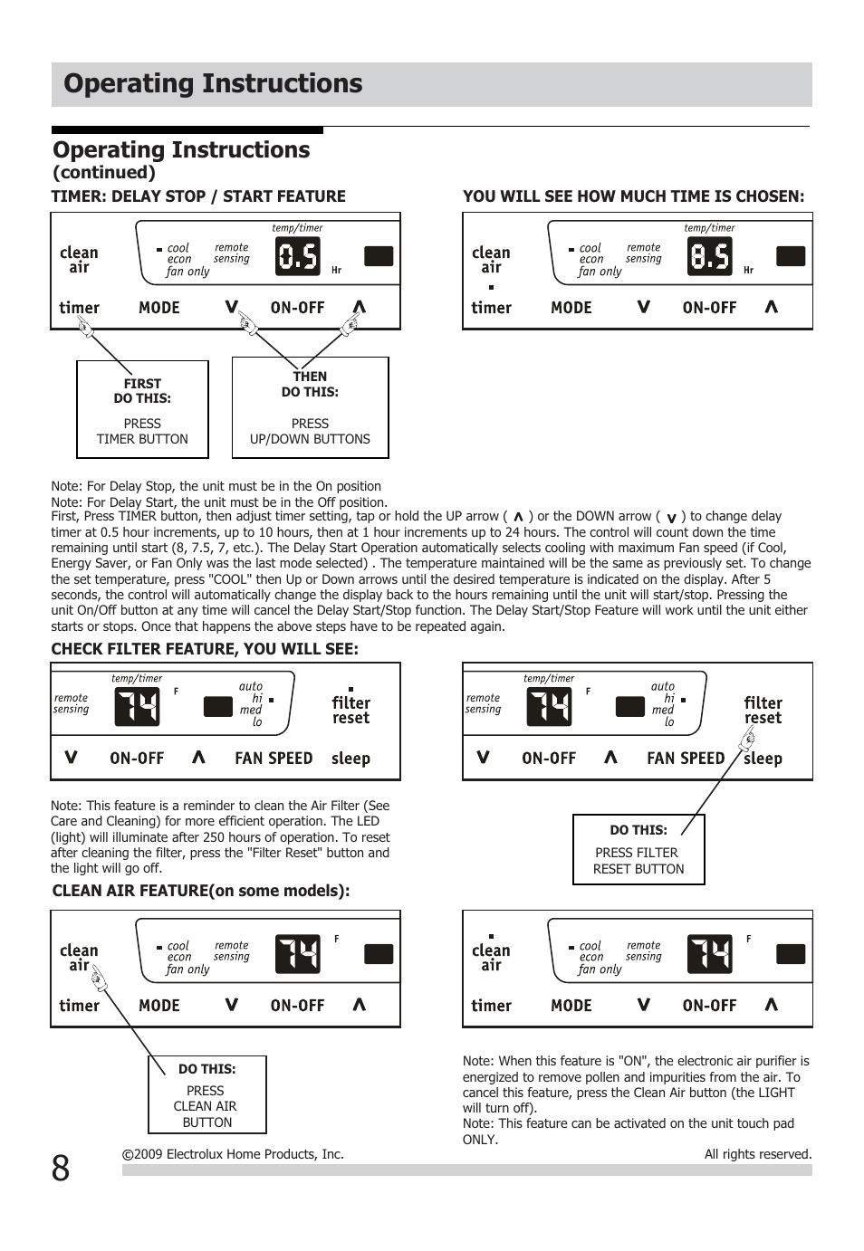 Operating instructions | FRIGIDAIRE FFRE1233Q1 User Manual | Page 8 / 13