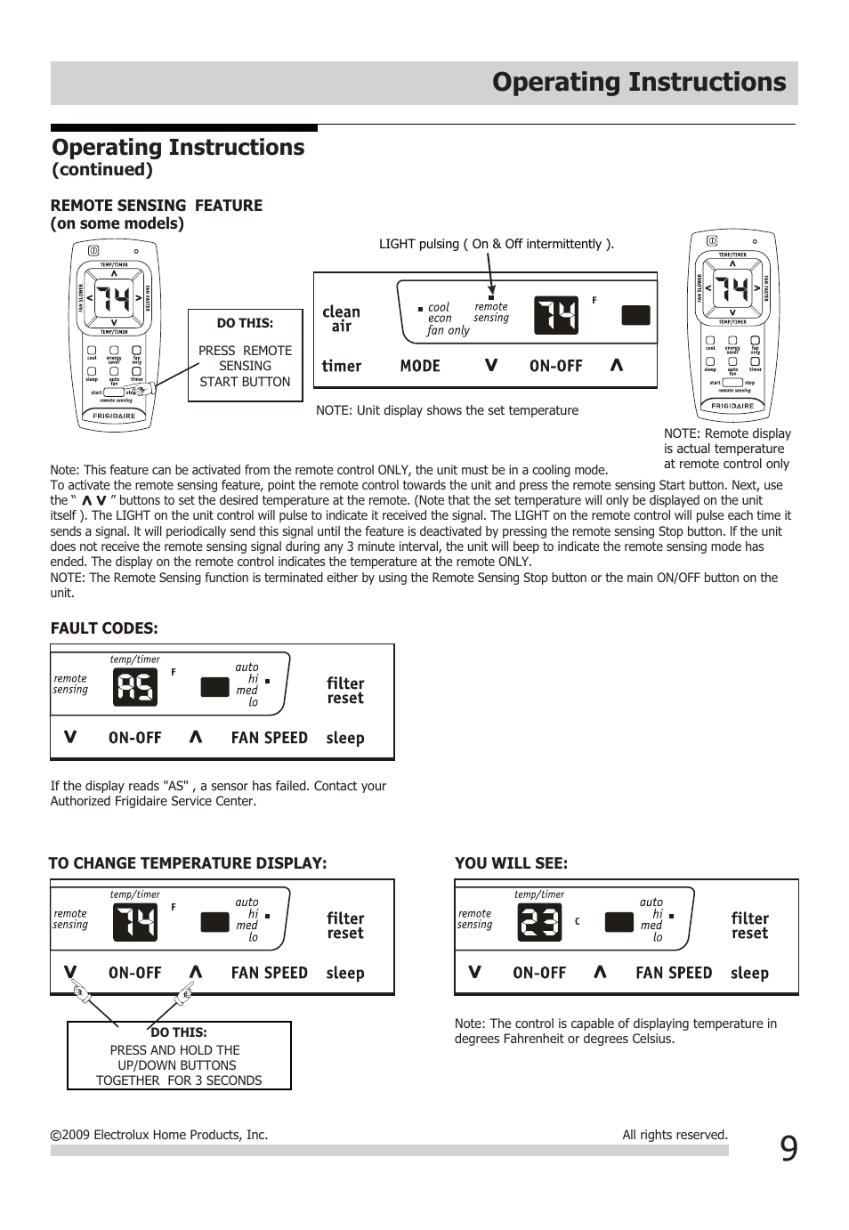 Operating instructions | FRIGIDAIRE FFRE1233Q1 User Manual | Page 9 / 13