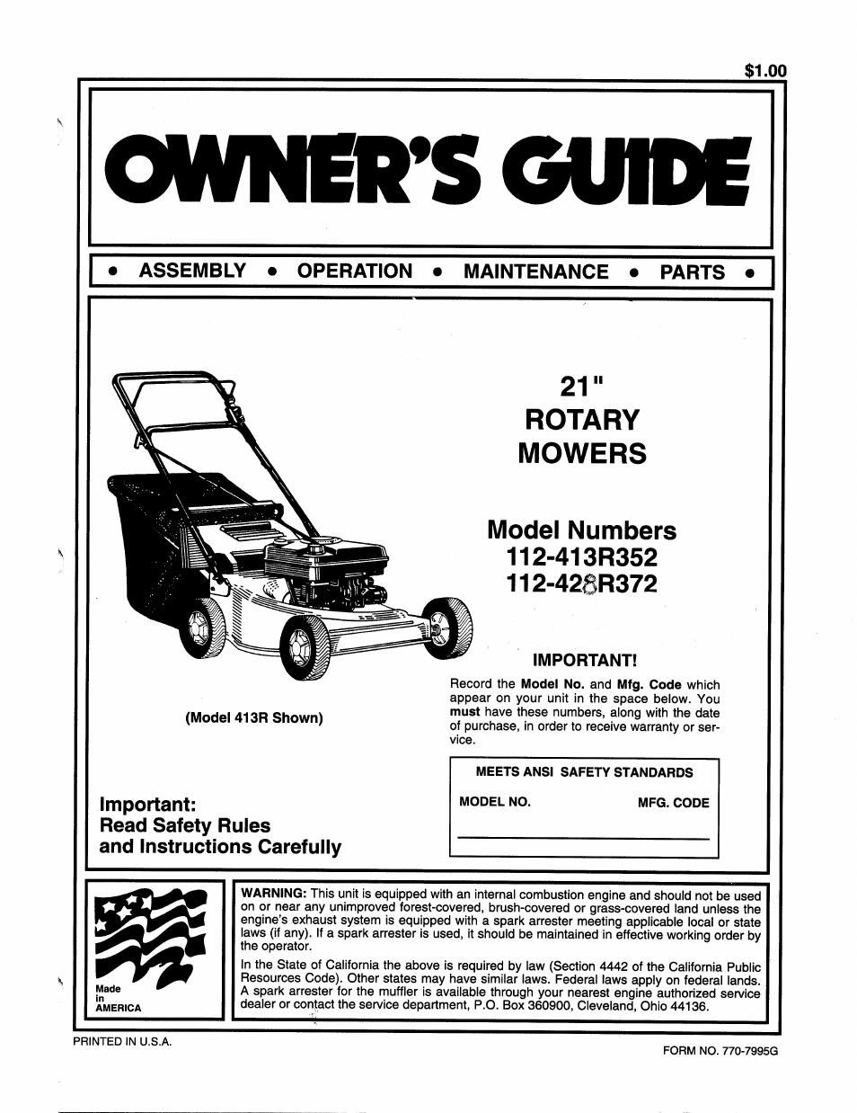 Bolens 112-413R352 User Manual | 16 pages