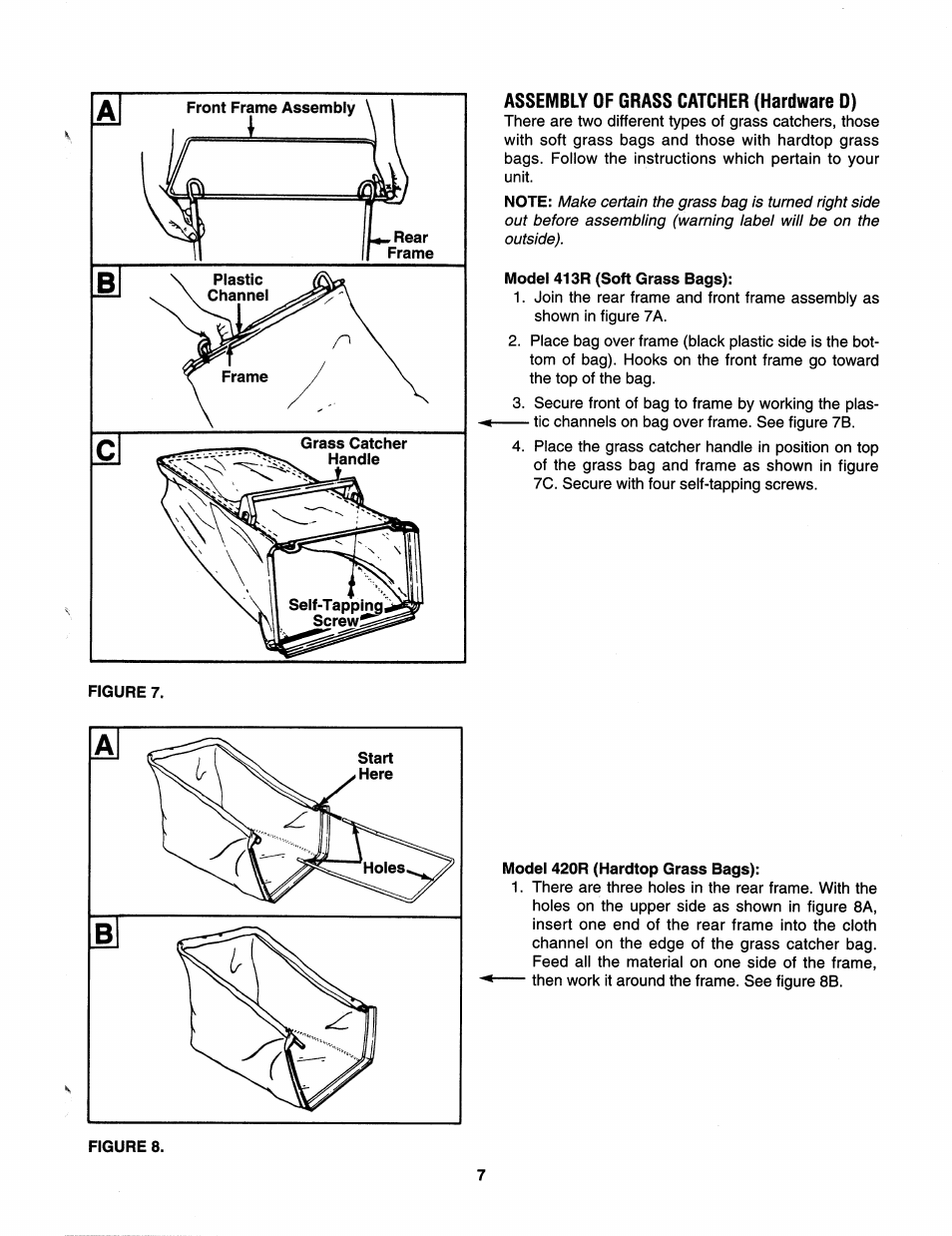 Assembly of grass catcher (hardware d) | Bolens 112-413R352 User Manual | Page 7 / 16