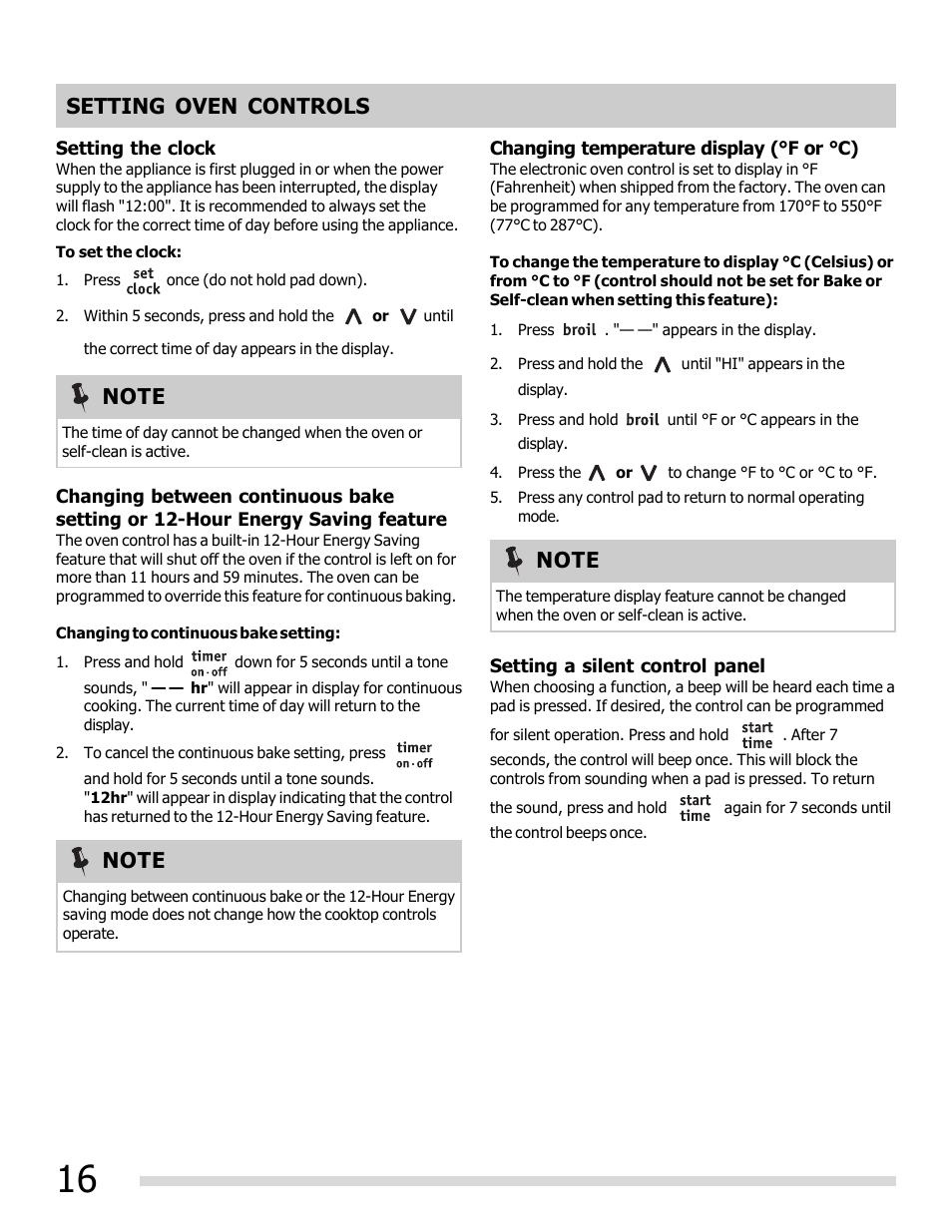 Setting oven controls | FRIGIDAIRE FGEF3030PW User Manual | Page 16 / 32