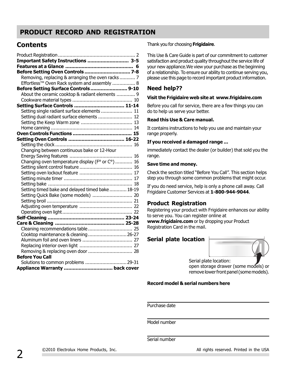 FRIGIDAIRE FGEF3030PW User Manual | Page 2 / 32