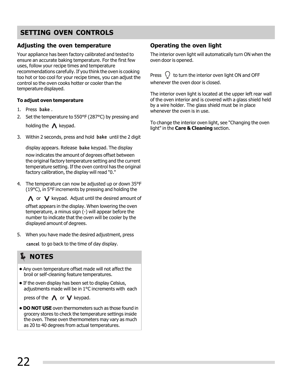 Setting oven controls | FRIGIDAIRE FGEF3030PW User Manual | Page 22 / 32