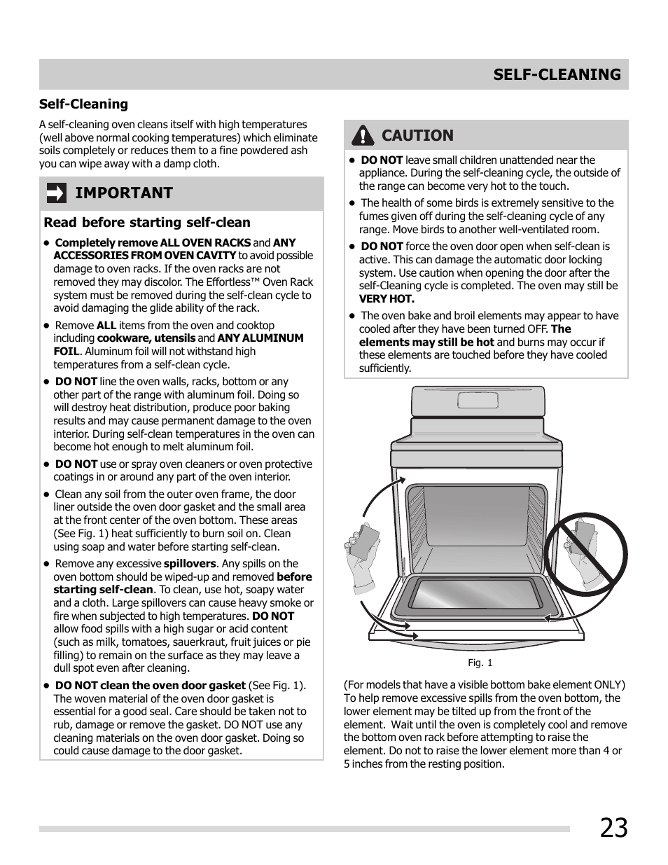 Self-cleaning, Important, Caution | FRIGIDAIRE FGEF3030PW User Manual | Page 23 / 32