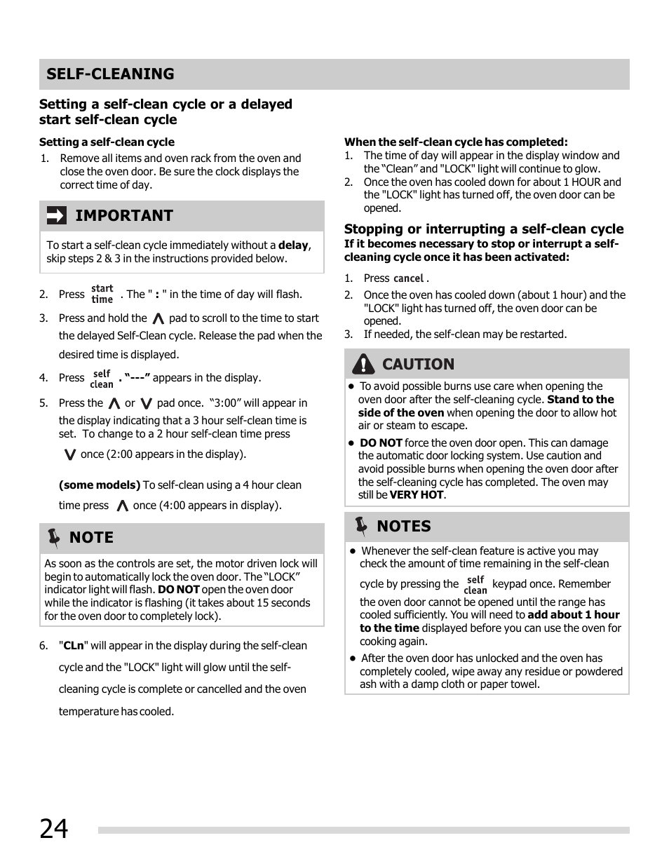 Self-cleaning, Important | FRIGIDAIRE FGEF3030PW User Manual | Page 24 / 32
