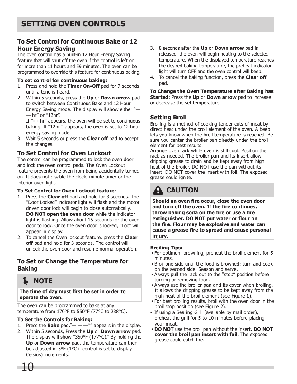 Setting oven controls, Caution | FRIGIDAIRE FFEW3025LB User Manual | Page 10 / 20