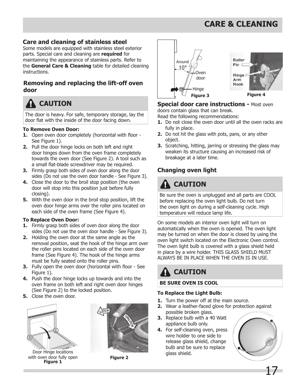 Care & cleaning, Caution | FRIGIDAIRE FFEW3025LB User Manual | Page 17 / 20