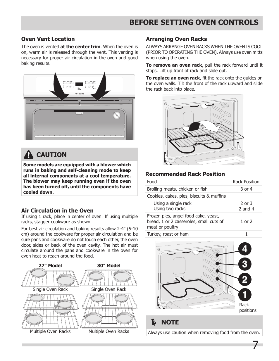 Before setting oven controls, Caution | FRIGIDAIRE FFEW3025LB User Manual | Page 7 / 20