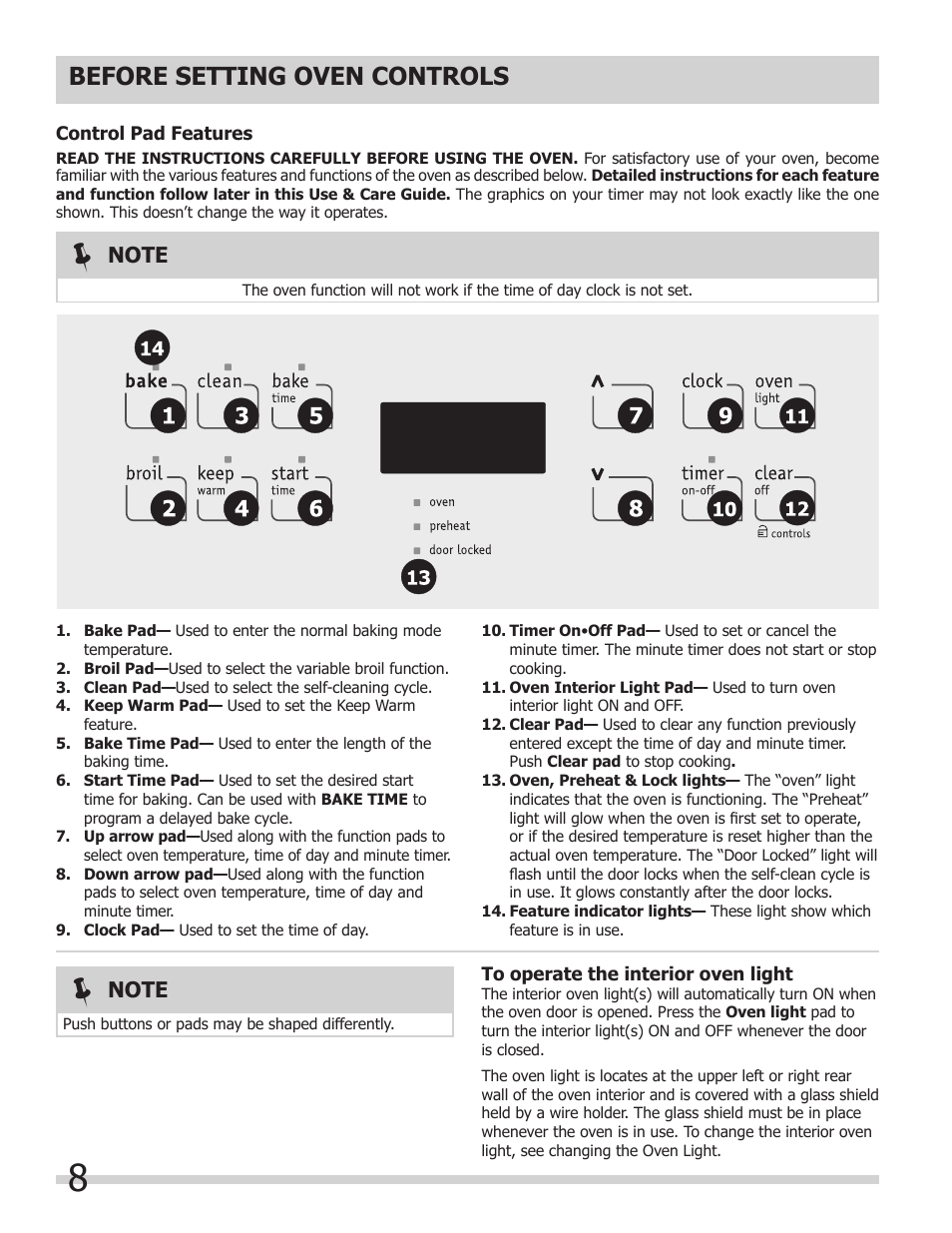 Before setting oven controls | FRIGIDAIRE FFEW3025LB User Manual | Page 8 / 20