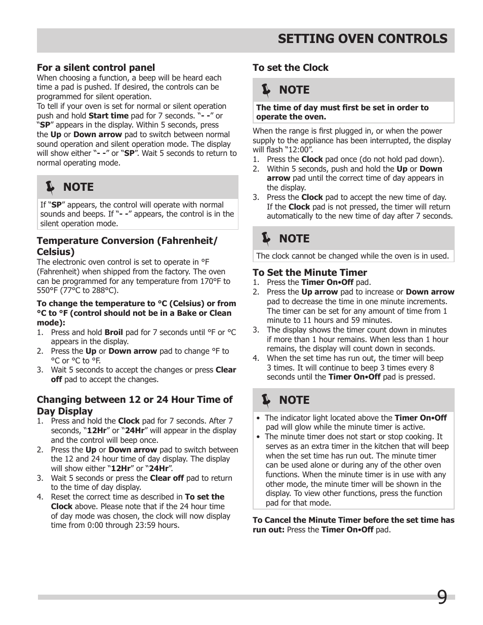 Setting oven controls | FRIGIDAIRE FFEW3025LB User Manual | Page 9 / 20