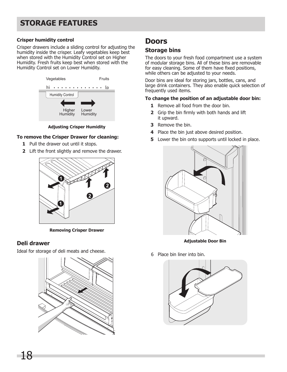 Storage features, Doors | FRIGIDAIRE FPHG2399PF User Manual | Page 18 / 29
