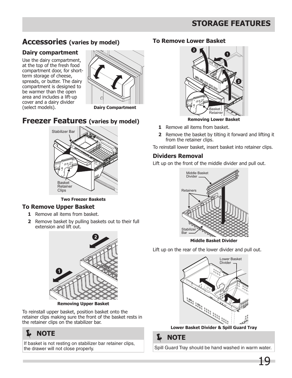 Accessories, Storage features freezer features | FRIGIDAIRE FPHG2399PF User Manual | Page 19 / 29