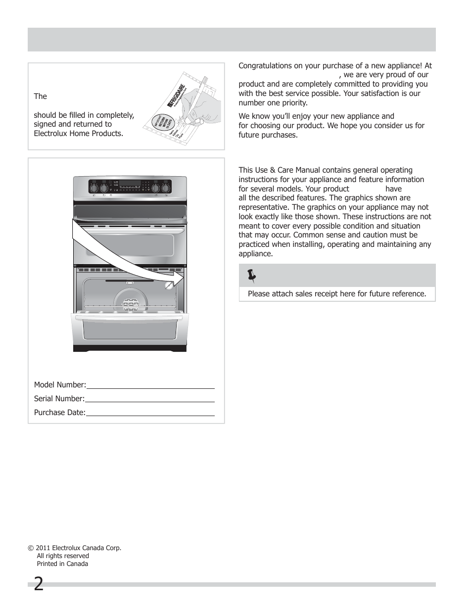 Product registration, Serial plate location | FRIGIDAIRE FGEF304DKB User Manual | Page 2 / 40