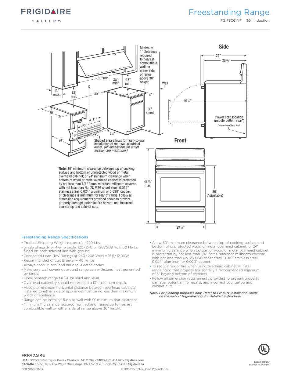 Freestanding range | FRIGIDAIRE FGIF3061NF User Manual | Page 3 / 7