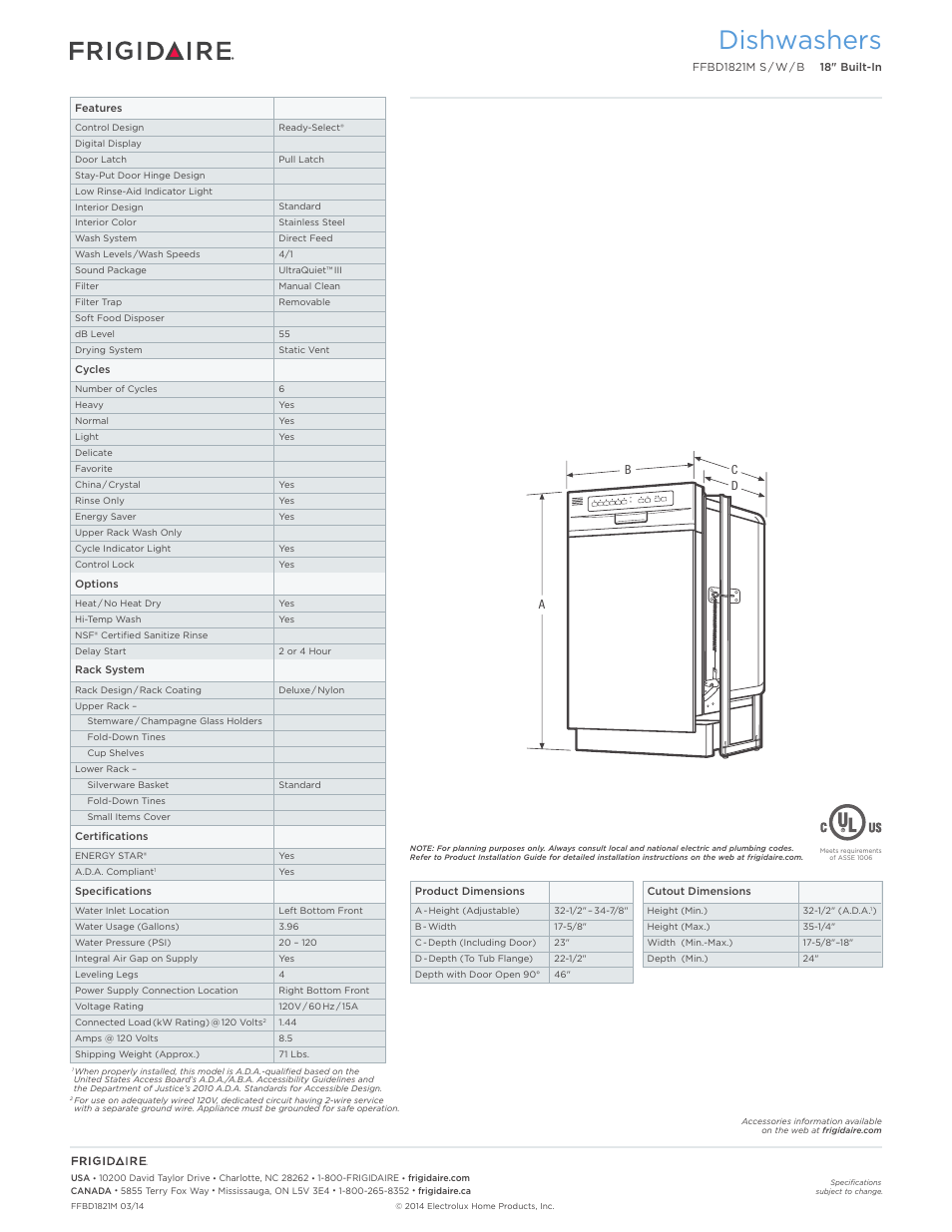 Dishwashers | FRIGIDAIRE FFBD1821MB User Manual | Page 2 / 7